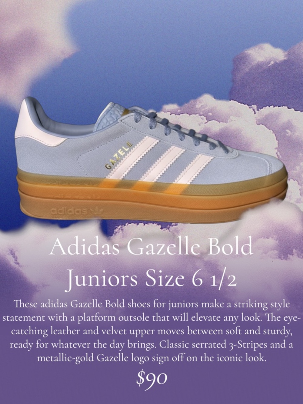 NWT Adidas Gazelle Bold Platform Sneakers Silver Violet Women’s 8 / Juniors 6.5 - Picture 8 of 12